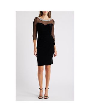 Alex Evenings Embellished Mesh & Velvet Sheath Cocktail Dress - Black