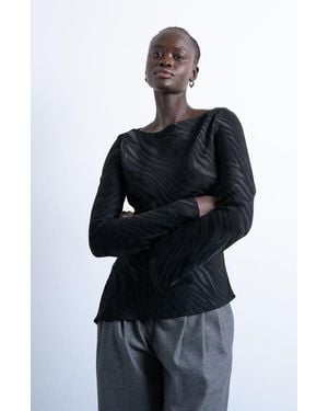 TOPSHOP Slash Neck Long Sleeve Top - Black