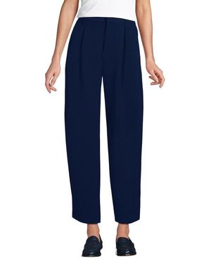 Lands' End Crepe High Rise Pleated Barrel Leg Ankle Pants - Blue