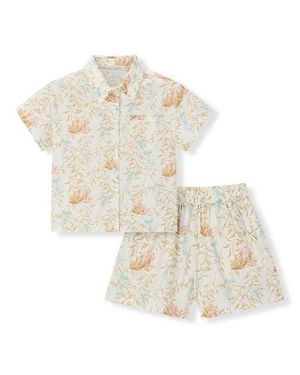 Milkbarn Collar Button-Up Shirt And Shorts Set - White