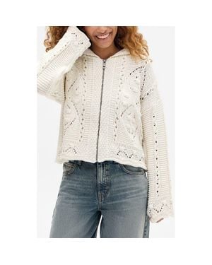BDG Crochet Zip Front Hoodie - Natural