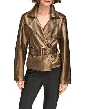 Donna Karan Metallic Leather Belted Jacket - Black