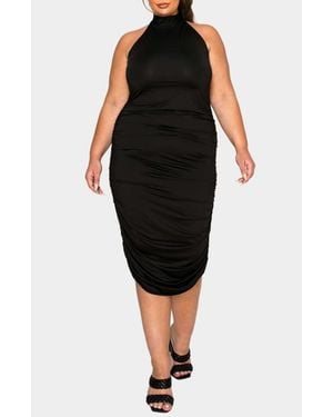 L I V D Izzy Ruched Midi Halter Dress - Black