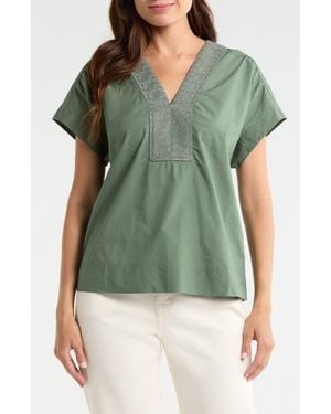 Tommy Bahama Oceana Isle Embroidered Cotton Popover Top - Green