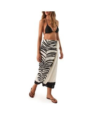 ViX Flora Placement Print Cotton Cover-Up Pareo - Black
