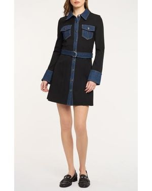 Cinq À Sept Aliza Denim Trim Long Sleeve Dress - Black