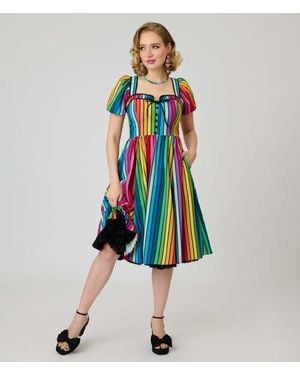 Unique Vintage 1940S Sweetheart Button Front Swing Dress - Blue