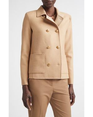 St. John Double Breasted Wool & Cashmere Double Face Twill Coat - Natural