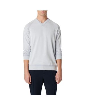 Bugatchi Cotton & Silk V-Neck Sweater - Gray