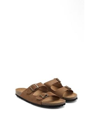 Mango Double Buckle Slide Sandal - Brown