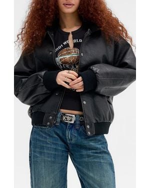 BDG Leon Faux Leather Bomber Jacket - Blue