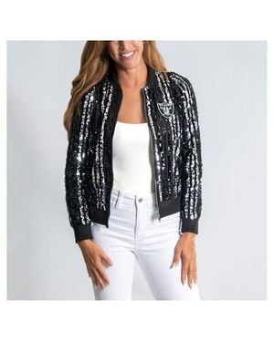 Cuce Las Vegas Raiders Slim Fit Sequin Striped Full-Zip Bomber Jacket - Black