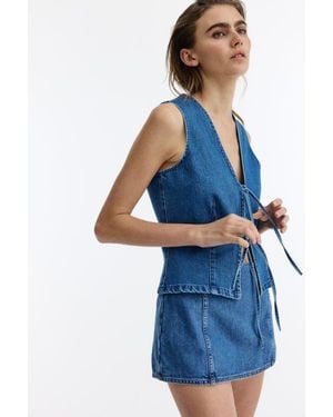 H&M Tie-Front Denim Waistcoat - Blue