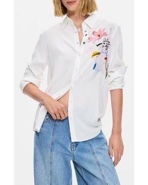 Desigual Screenprint Button-Up Shirt - White