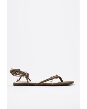 Bimba Y Lola Suede Sandal With Piercings - White