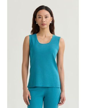 Ming Wang Mid Length Scoop Neck Knit Tank - Blue