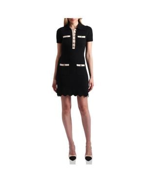 Avec Les Filles Rib Knit Polo Minidress - Black