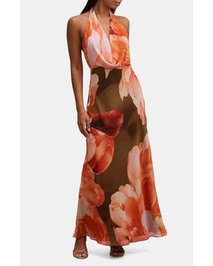 EVER NEW Marina Cowl Neck Halter Gown - Orange