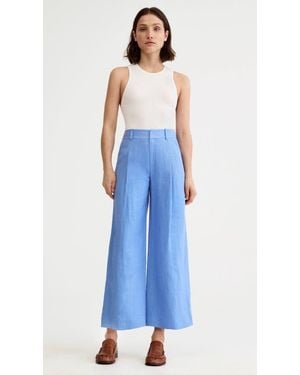 Smythe Linen Cropped Pleated Trouser - Blue