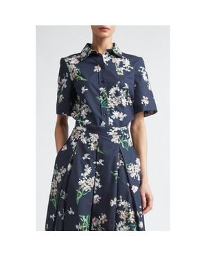 Erdem Floral Organic Cotton Poplin Button-Up Shirt - Blue