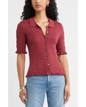 Open Edit Textured Short Sleeve Cardigan