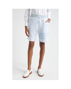 Thom Browne 4-Bar Stripe Cotton & Silk Knit Shorts - Blue