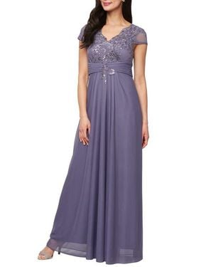Alex Evenings Sequin Lace Bodice Gown - Purple