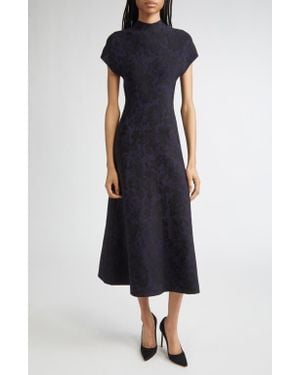 Lela Rose Mock Neck Floral Jacquard Midi Dress - Blue