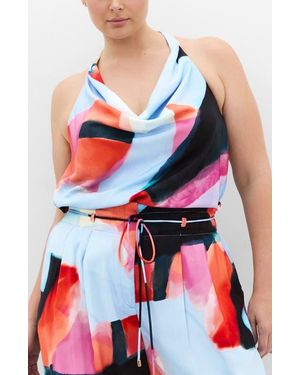 City Chic Chloe Abstract Print Cowl Neck Sleeveless Top - Red