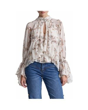 Avec Les Filles Ruffled High Neck Top - Blue