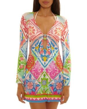 Becca Mijas Long Sleeve Knit Cover-Up Tunic - Red