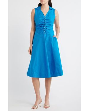 Tahari Ruched Sleeveless Dress - Blue
