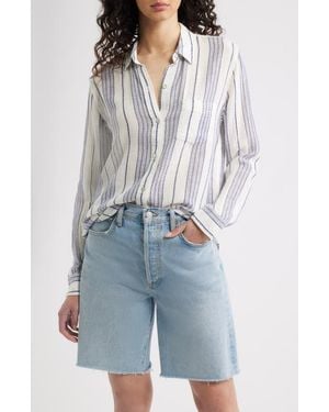 Rails Charli Stripe Linen Blend Button-Up Shirt - Blue