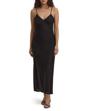 FAVORITE DAUGHTER The Josette Linen Slipdress - Black