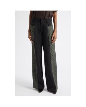 DIOTIMA Cesaire Wool Houndstooth & Cotton Twill Pants - Black