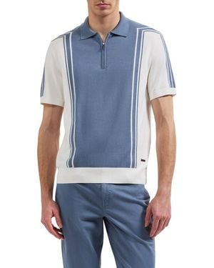Bugatchi Quarter Zip Cotton Polo Sweater - Blue