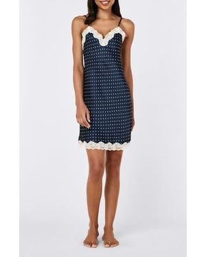 Papinelle Annabelle Lace Trim Satin Chemise - Blue