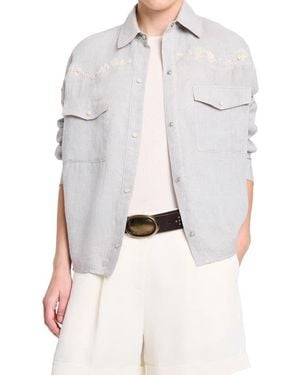 Twp Carter Embroidered Yoke Snap Top - White