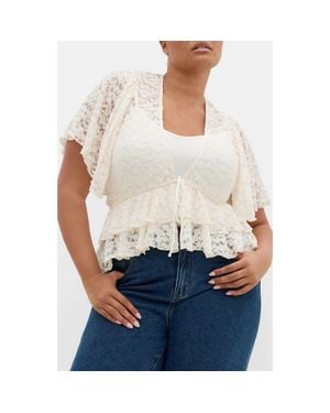 City Chic Lily Sheer Lace Crop Top - White