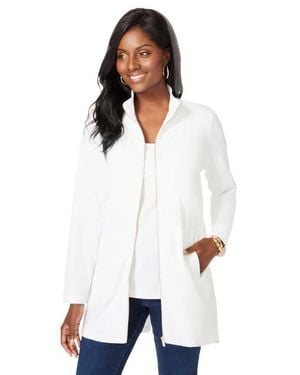 Jessica London Stretch Cotton Zip Front Hi-Low Jacket - White