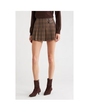 Astr Chantel Plaid Pleated Miniskirt - Brown