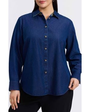 Foxcroft Margie Denim Button-Up Shirt - Blue