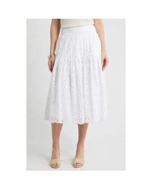 Caslon Smocked Waist Eyelet Midi Skirt - White