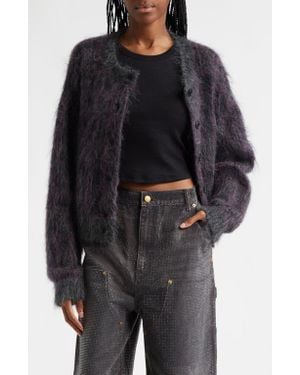 Alexander Wang Oversized Fuzzy Plaid Wool-Blend Cardigan - Black