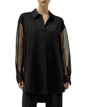 LILYSILK Silk Blouse With Organza Sleeves - Black