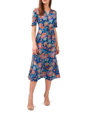 Chaus V-Neck Tie Waist Midi Dress - Blue