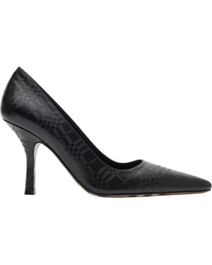 Burberry Check Leather Dame High Pumps - Black
