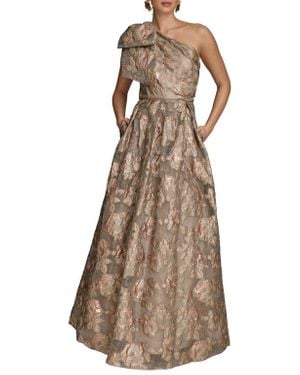 Donna Karan One-Shoulder Metallic Jacquard Gown - Brown