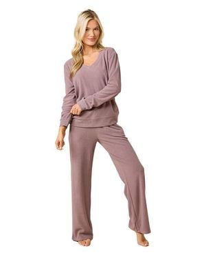 Softies Vintage Velvet V-Neck With Wide Leg Pant - Natural