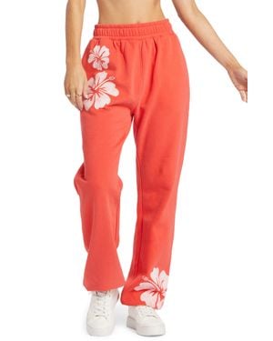 Roxy Day Off Floral Print Fleece Sweatpants - Red